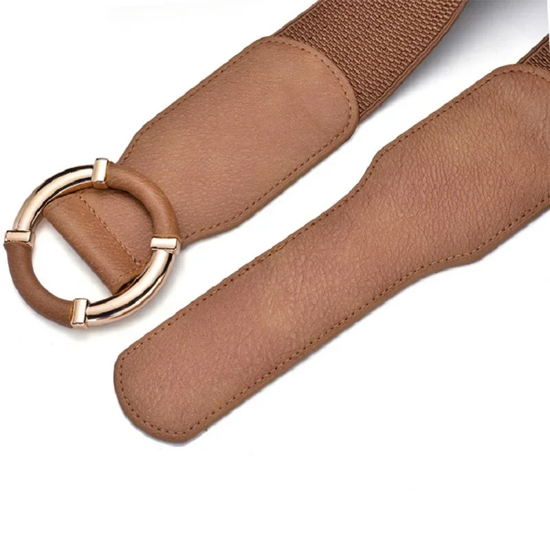 여성용 탄성 벨트 코르셋 여성 허리 벨트 트렌드 골드 서클 버클 허리띠 고품질 스트레치 와이드 블랙 벨트 DT072