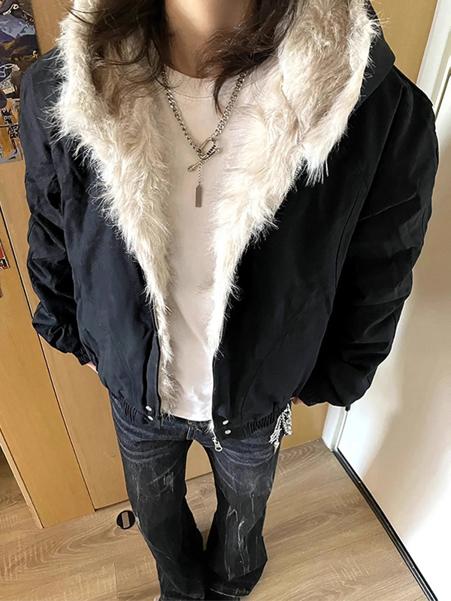 معطف شتوي دافئ بغطاء للرأس من القطن Jaet للرجال بياقة من الفرو ثقيلة الوزن بتصميم أمريكي Sle Cleanfit Mountain Eagle