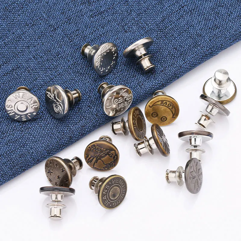 

10Pcs Metal Jeans Buttons No Sew Reusable Pant Waist Tightener Jean Button Pins For DIY Sewing Accessories Clothing Pants Pins