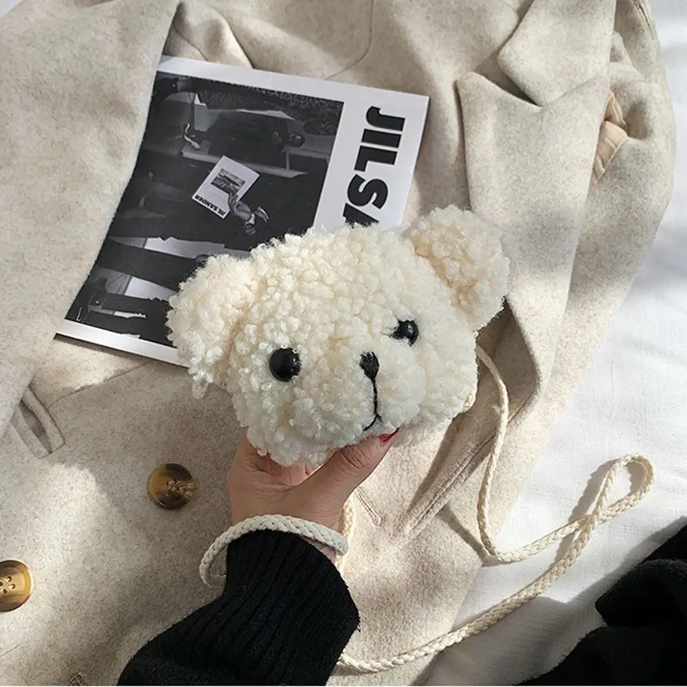 Bags Earphone Organizer Handbag Cartoons Animals Plush Bear Shoulder Bag Smile Bear Plush Bag Plush Purses Diagonal Women Bag