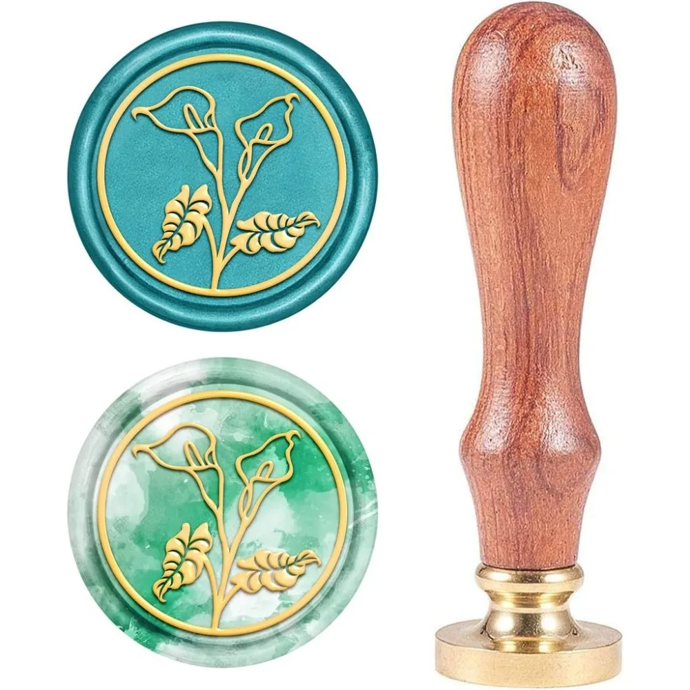 Seal Flower Calla Lily Sealing Stamp Retro Wood Handle 25mm Removable Brass Head for Bottle Decoration Gift Card