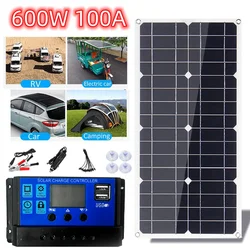 Portable Solar Panel 600W 12V Power Bank Solar Panel Kit 18V Controller Solar Plate for Home/Camping/RV/Car Fast Battery Charger