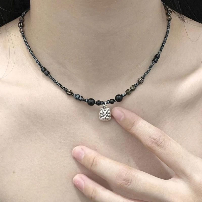 G92D Dainty Choker Necklace Gothic Punk Clavicle Chain Lion-Head Pendant Choker Chinese Jewelry for Women Girl Teen