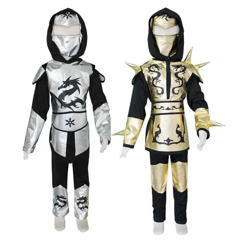 

Boys Halloween Costumes Children's Ninja Gold Clothes Cosplay Party Mysterious Samurai Baby Girls COS Spy Suit