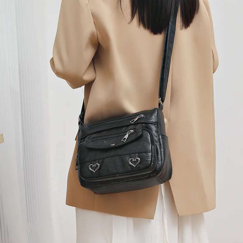 PU leather lightweight ladies' tote bag with multiple pockets, large capacity, simple commuting single-shoulder bag for women