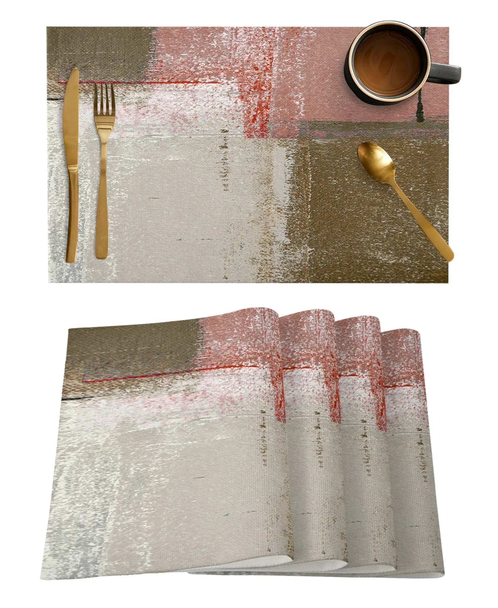 Modern Geometric Texture Kitchen Dining Table Decor Accessories 1pcs Placemat Heat Resistant Linen Tableware Pads Mats