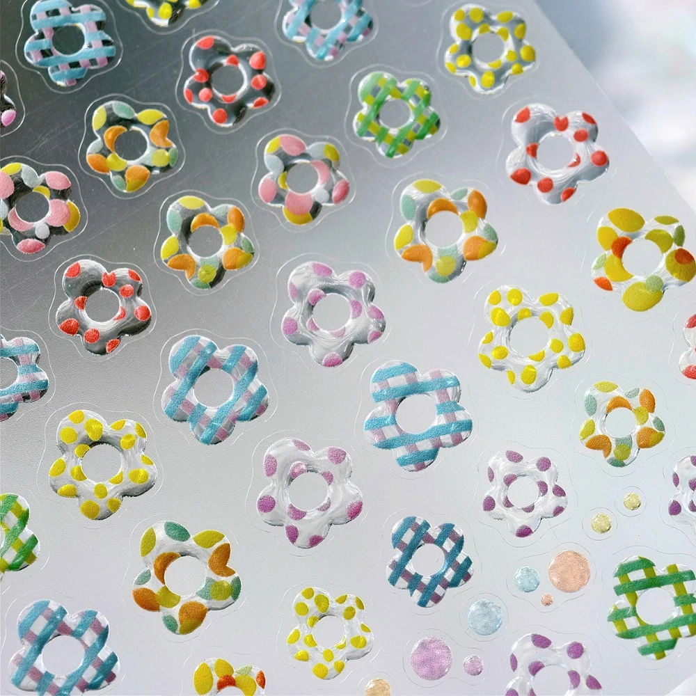 

Lovely 3D Clear Jelly Colored Round Dot Striped Flowers Self Adhesive Nail Art Sticker Summer Polarized Illusion Manicure Decals