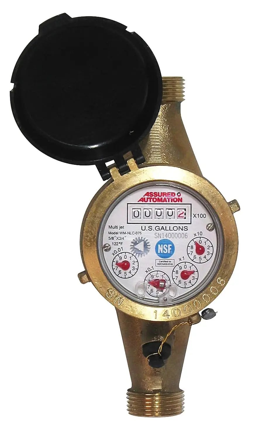 Meter: No Lead Brass, NSF Certified, Multi-Jet, Gallons (Horizontal Installation)