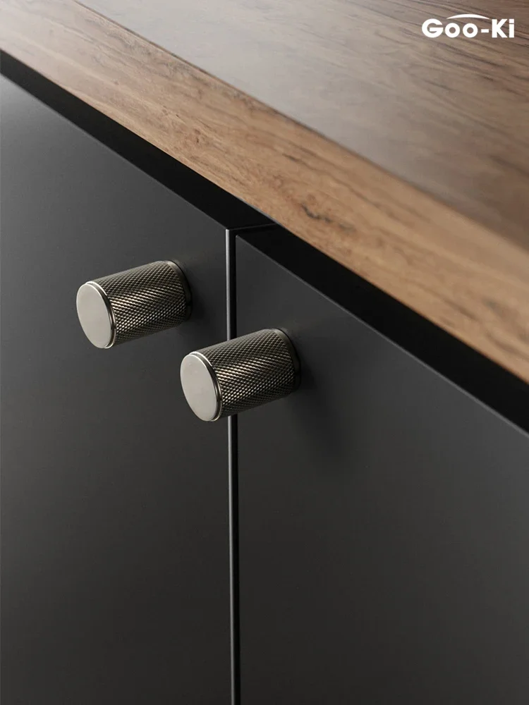 Goo-Ki Solid Brass Cabinet Handles and Knobs Titanium Silver Knurled Drawer Knobs Kitchen Cupboard Pulls Furniture Handles