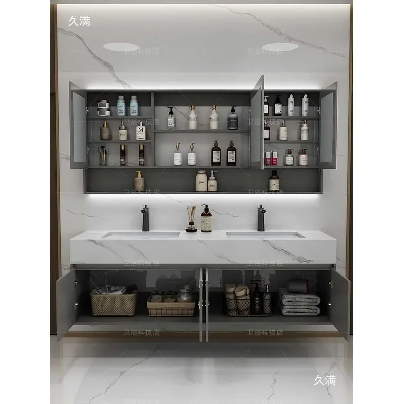 for Slate Ceramic Integrated Double Basin Bathroom Cabinet Combination Public Toilet Washbasin Sink