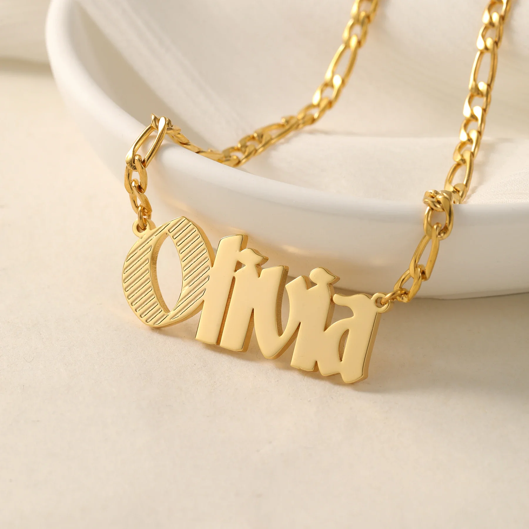 

Custom Name Necklace Wednesday Textured 3D Stainless Steel Initials Personalized Name Luxury Jewelry Christmas Gift for Her