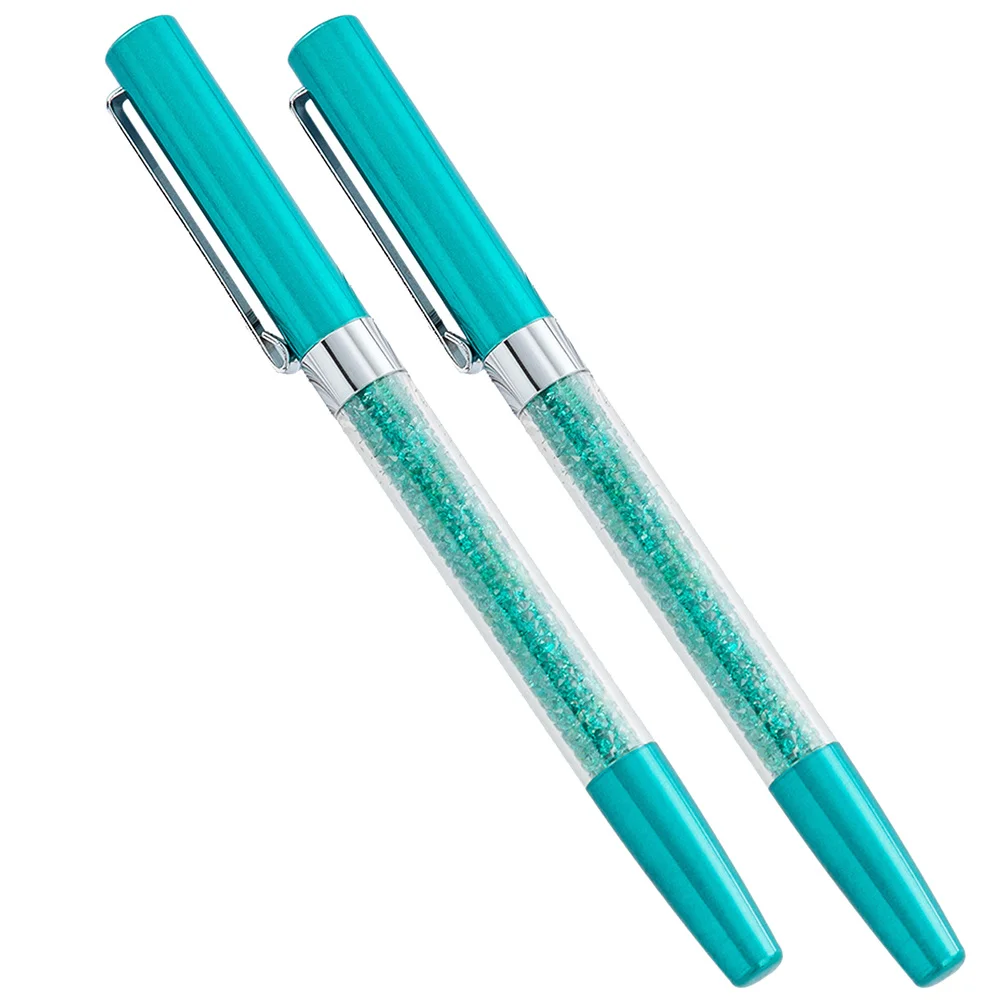 قطعتان من قلم الأعمال الكريستالي مع مشبك حافظة معدنية باللون الفيروزي قلم مكتب للكتابة السلسة هدية لحفلات الزفاف وأعياد الميلاد #2