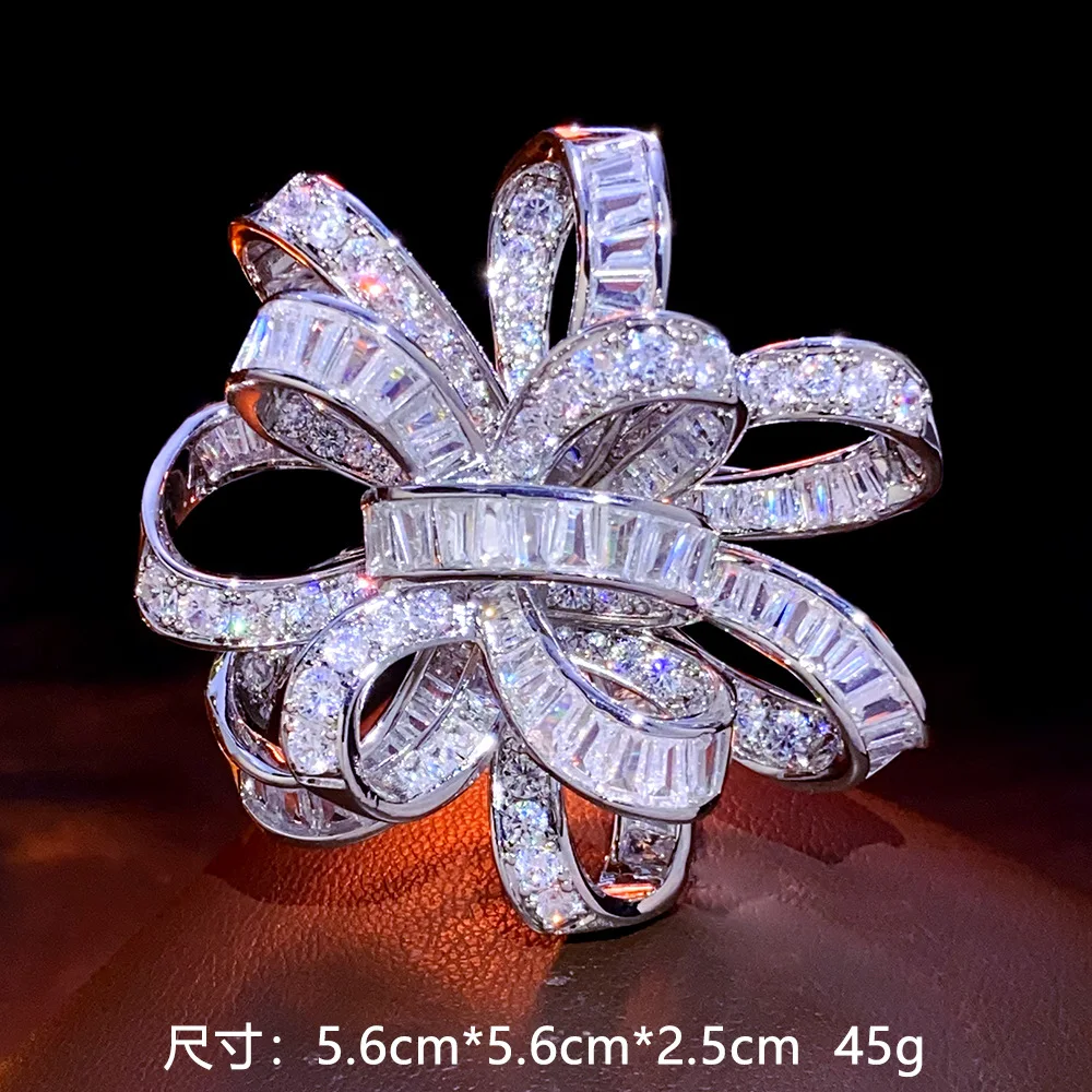 Luxury Elegant Ribbon Bow Brooch Large Carat Sparkling Zircon Luxury Pin Corsage Evening Dress Jewelry Birthday Gifts for Women