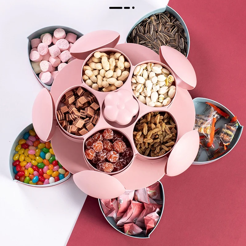 Creative Double-Layer Rotating Fruit Tray Household Candy Box Split Dried Fruit Tray