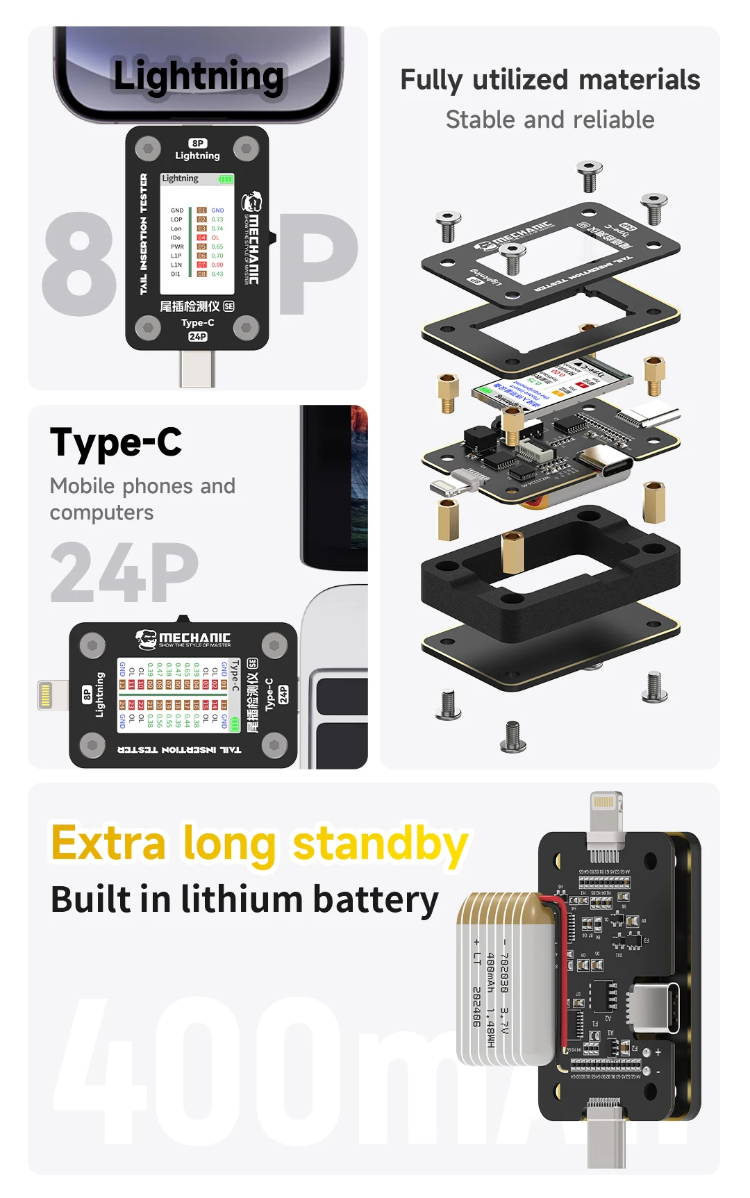 Imagem -02 - Repair Tool For Phone Repair Power Check sem Corrente de Desmontagem Fault Diagnostic Diagnosi Detection Tail Plug T824 se Pin Independente