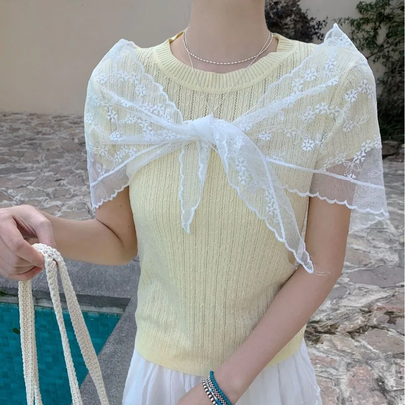 Lace Crochet Triangle Scarf Belt Premium Hollow Out Design Versatile Waist Headwrap for Women Layered Daily Wear Lightweight