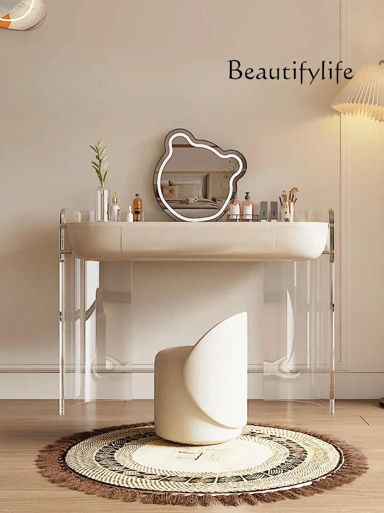 Acrylic dresser bedroom modern high-end cream wind big round mirror small apartment makeup table