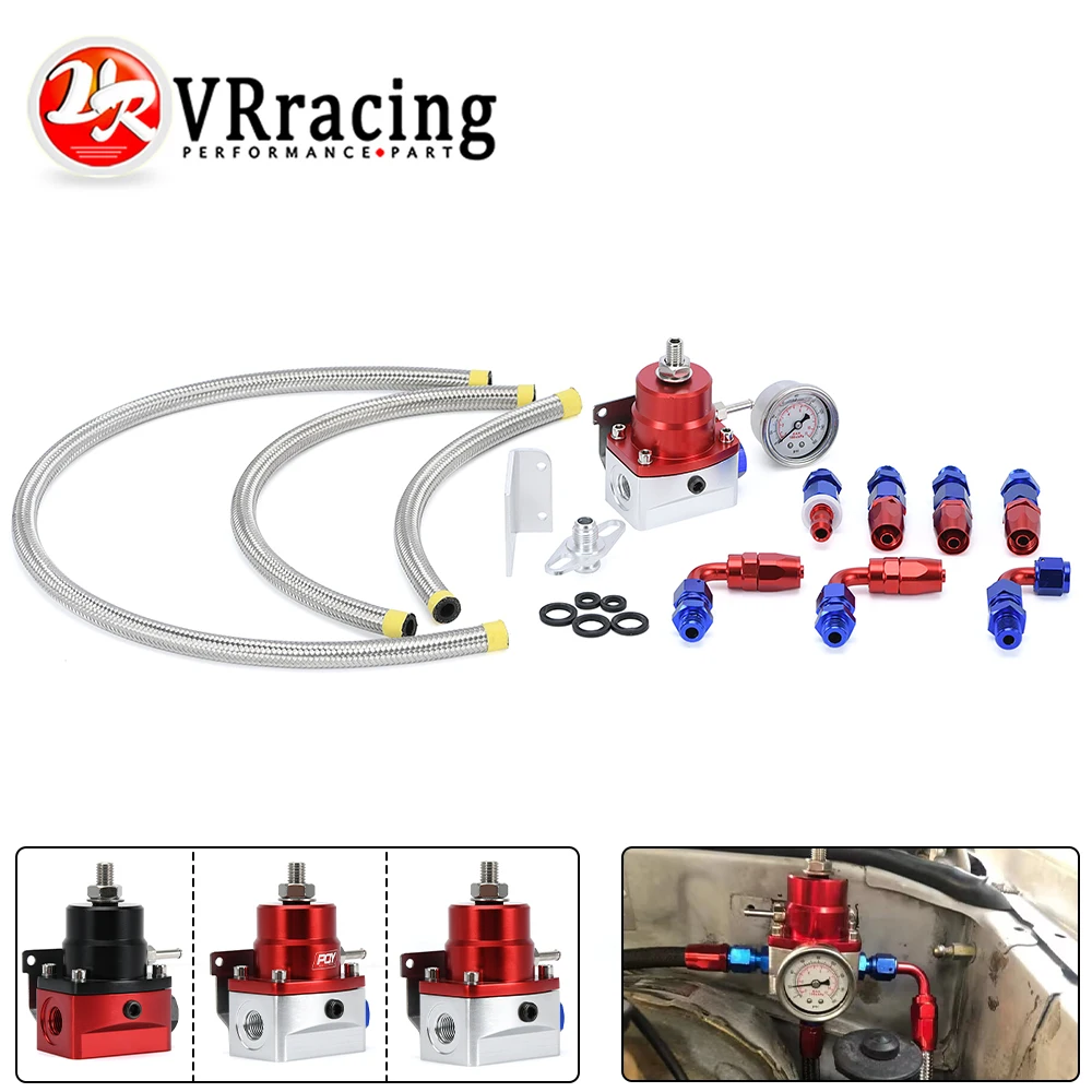 VR - Universal Adjustable Fuel Pressure Regulator Oil 160psi Gauge AN 6 Fitting End WITH/WITHOUT PQY LOGO + STICKER