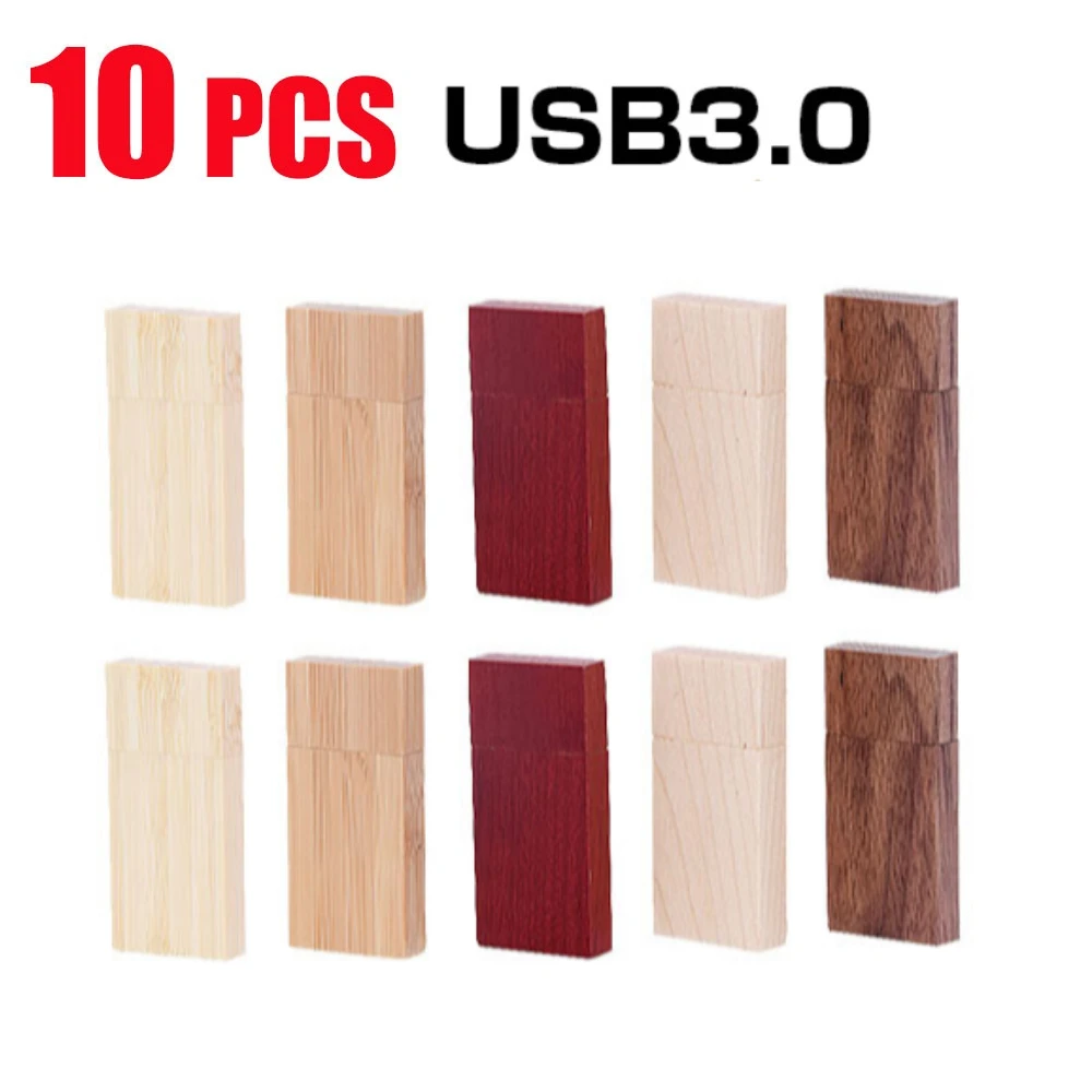 10PCS/LOT Photography Wooden USB 3.0 Flash Drive 128GB Free Custom Logo Pen Drives 64G Memory Stick 32G Wedding Box Gift 16GB