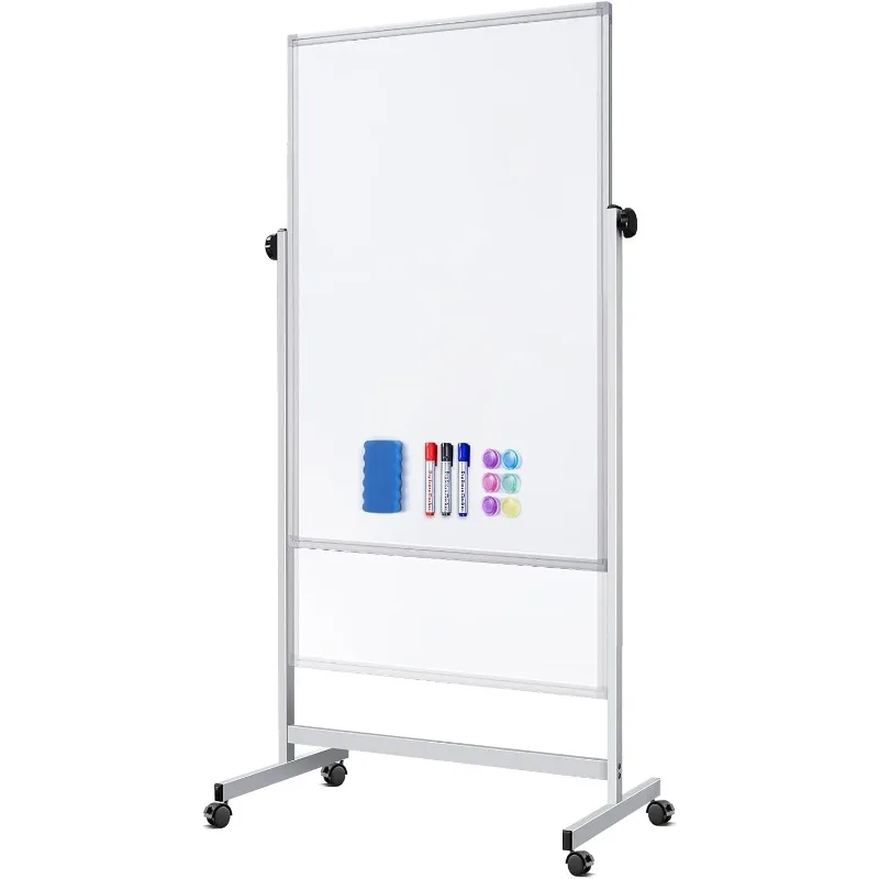 Mobile Whiteboard 32 x 48 inches Height Adjustable Dry Erase White Board, Standing Easel Whiteboard on Wheels