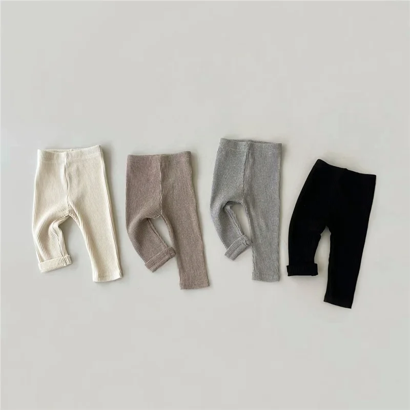 Baby Girls Striped Pants Boys Knit Skinny Leggings Kids Cotton Elasticity Slim Pants Newborn Stretch Trousers 0-3 Years