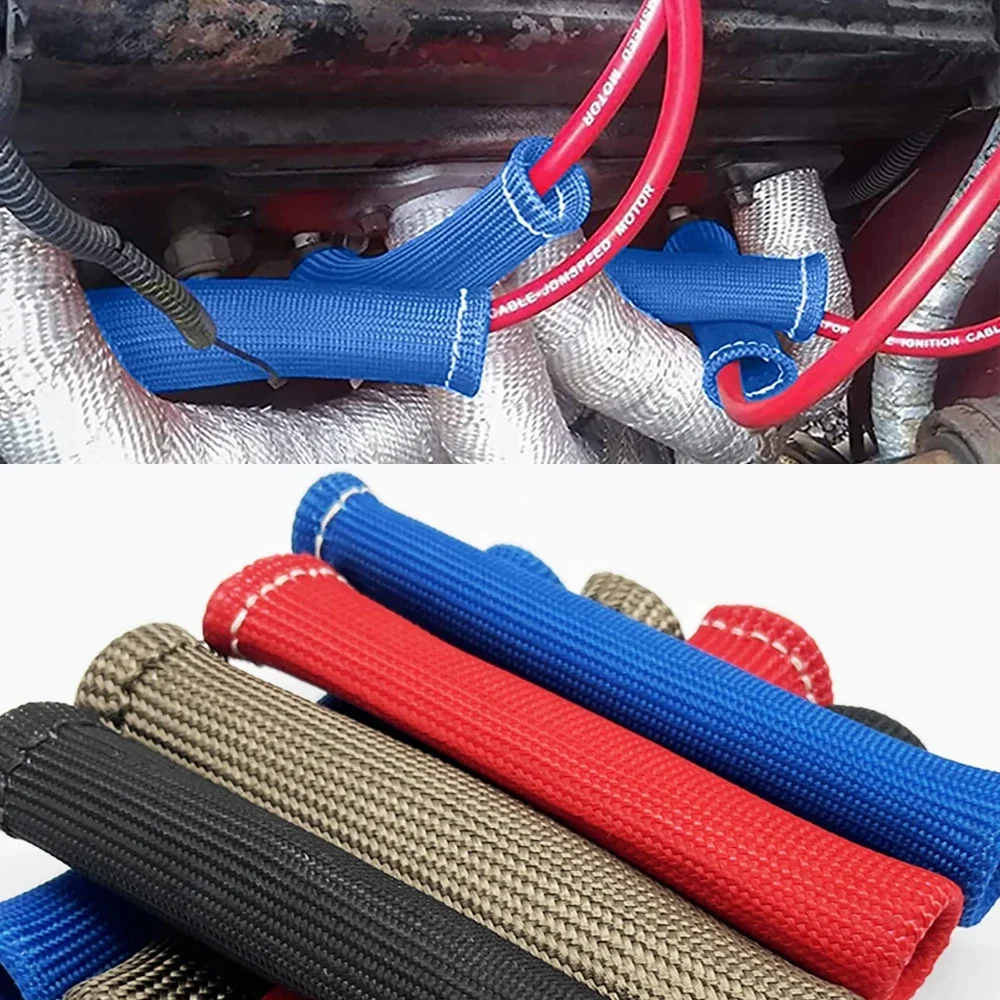 1PC 2500 Degree Sleeve Heat Shield Cover Spark Plug Wire Boots Protector Spark Plug Cable Heat Insulation Wrap Titanium Fiber