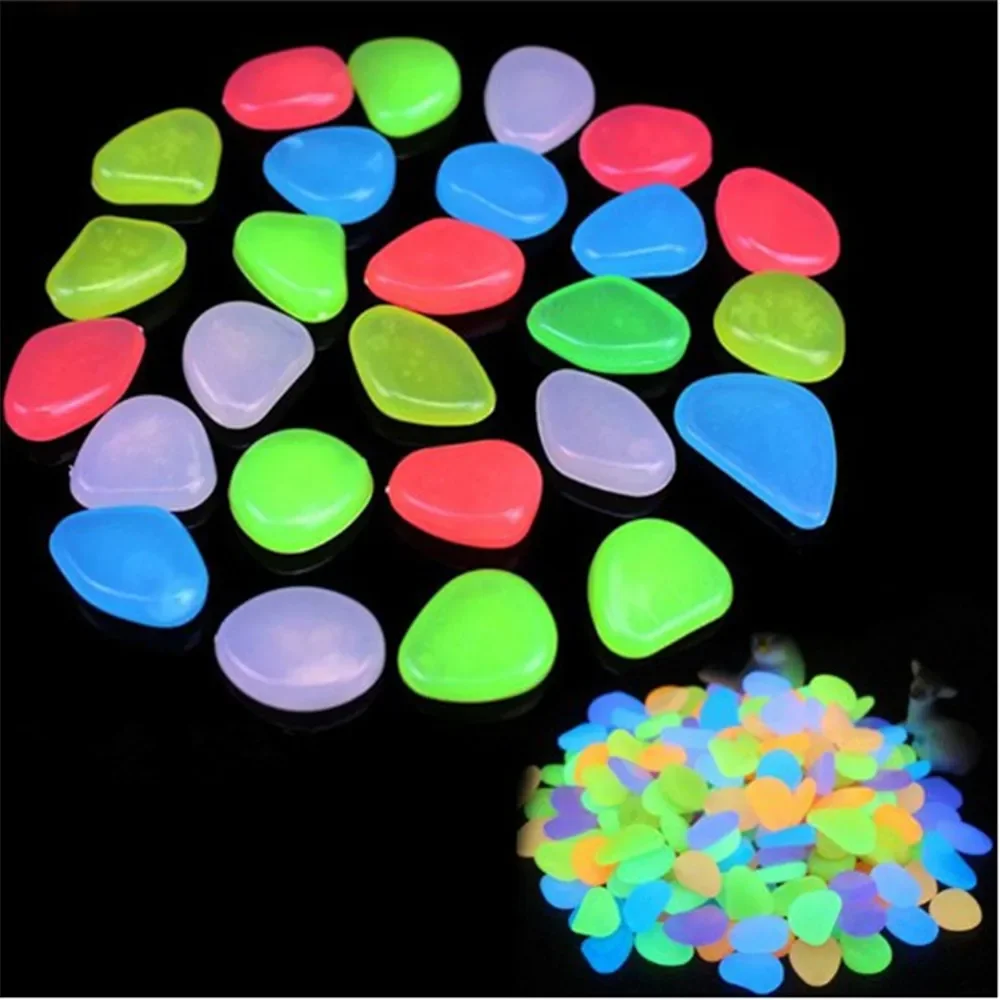 50pcs/pack Luminous Pebbles Stones for Fish Tank Decoration Resin Glow In The Dark Stones Fish Tank Aquarium Decorations