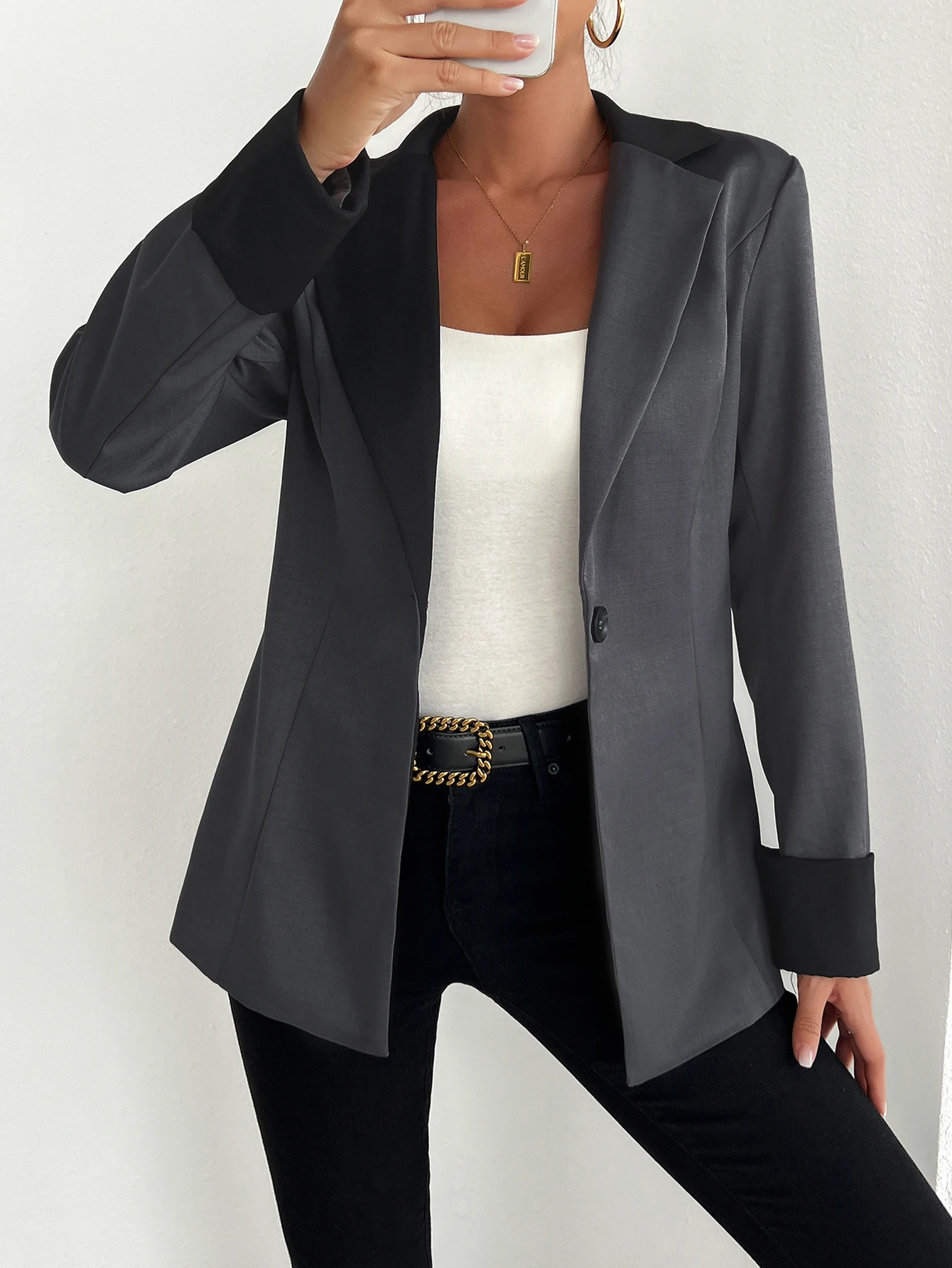 

2024 Spring and Autumn New Women's Fashion Casual Suit Coat Splicing Single Row Button Slimming Top