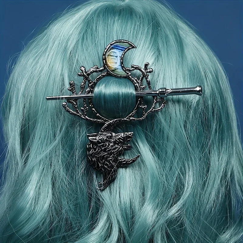 Hot fashion style Wolf Moon retro Viking haircut antique hairpin versatile lingerie