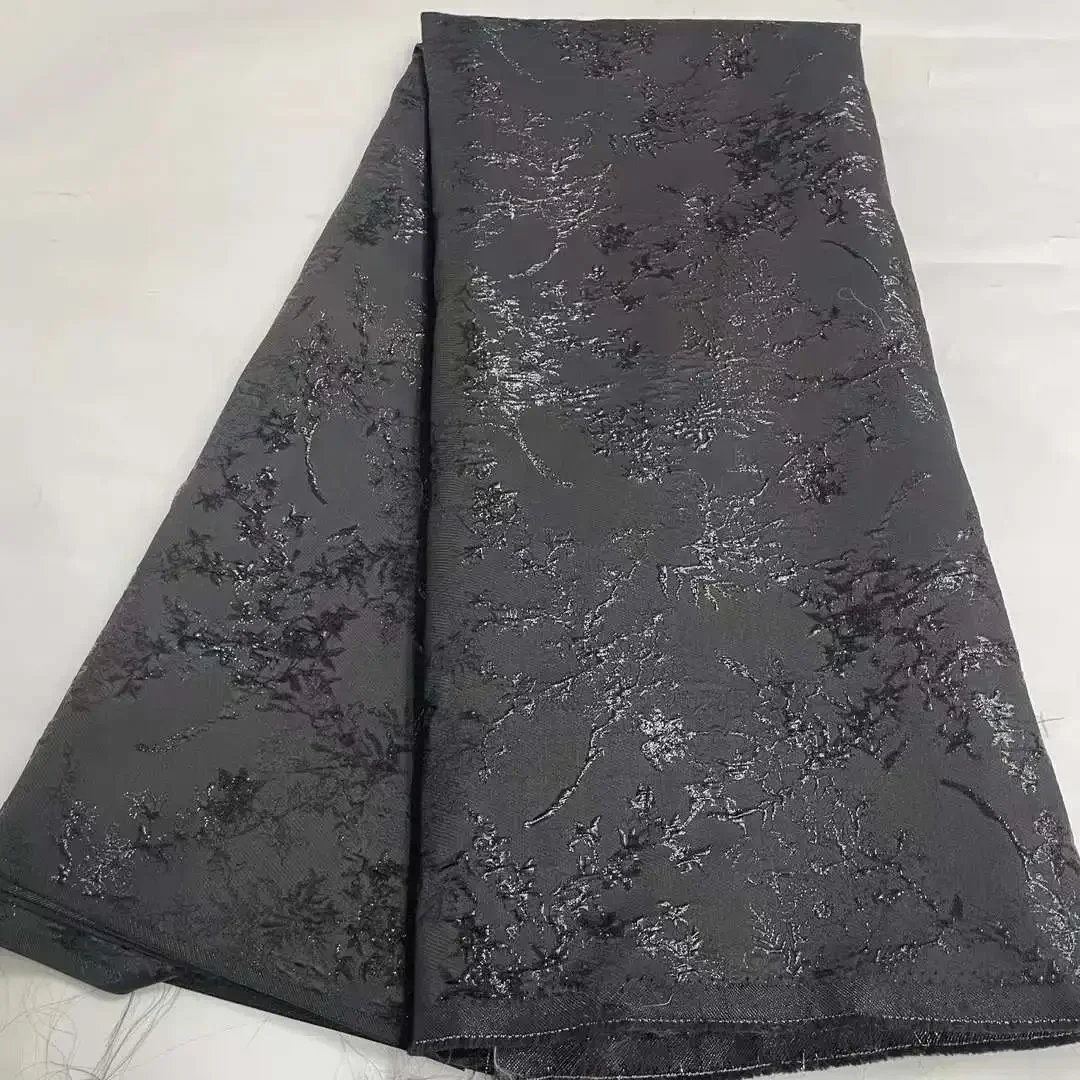 Black Floral Fabric Jacquard Quality African Nigerian Tulle Lace Fabric Organza Embroidery Brocade Lace For Women Party Sewing