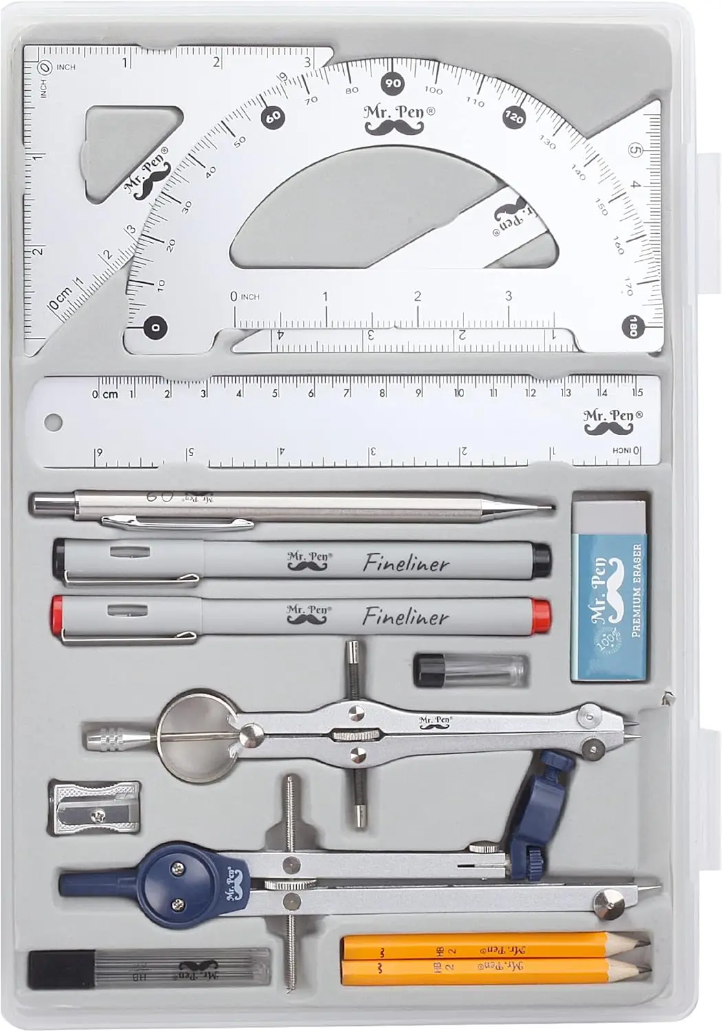 

15-Piece Geometry Set with Compass, Ruler, Protractor, Pencils & Case for Students & Professionals