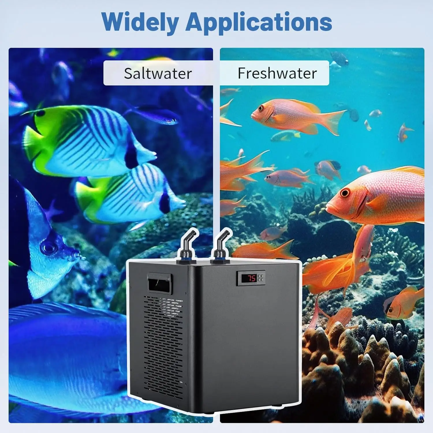 مبرد حوض السمك 79 جالون 1/3 حصان - مبرد مياه لخزان الأسماك موفر للطاقة لخزانات Axolotl والمياه العذبة والمياه المالحة، هادئ ود