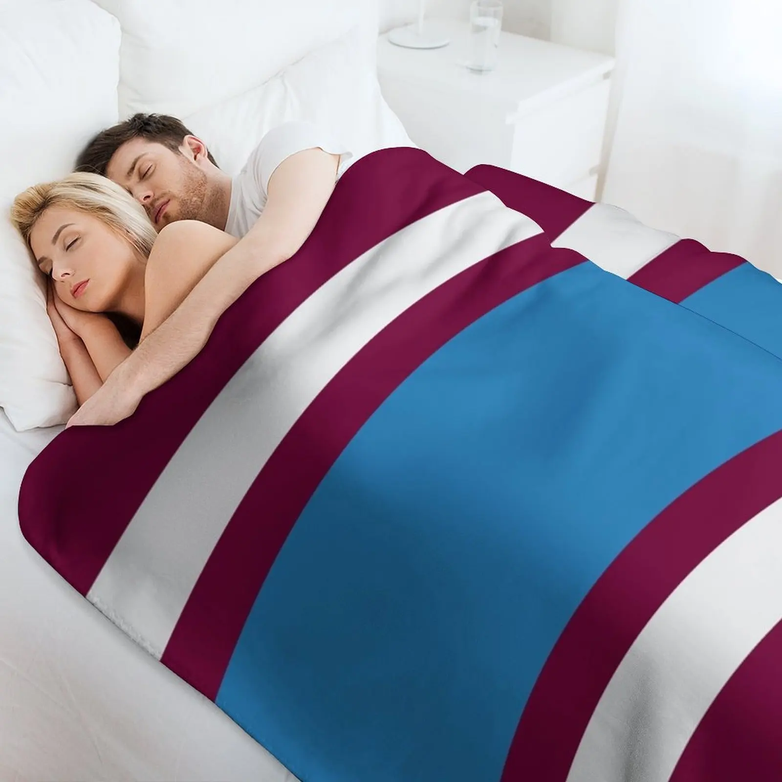 Burnley Varsity Retro Claret, Blue & White Hoops Throw Blanket Faux Fur Soft Warm Blanket for Bed - view 4