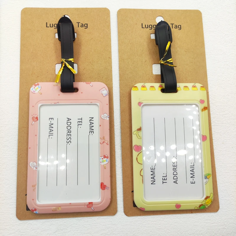 سلسلة سانريو ملصق الأمتعة الرائع علامة الأمتعة اللطيفة للأطفال حقيبة معرف عنوان حامل الأمتعة الصعود حقيبة محمولة تذكرة