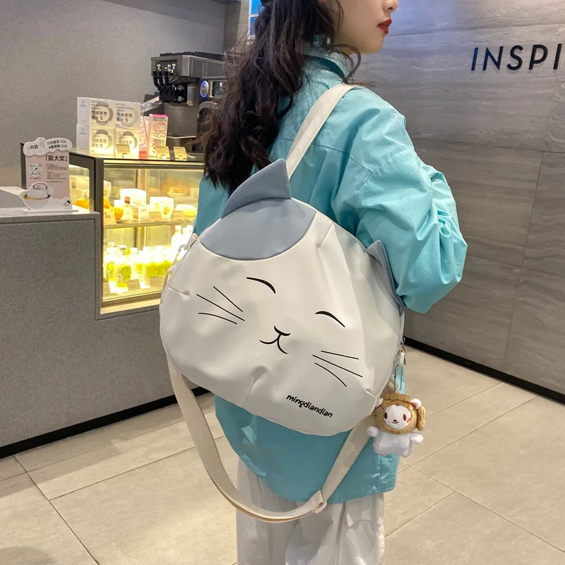 Cute Cat Tote Bag Large Capacity Round Cartoon Handbags Shoulder Bag Bags for Women Youth Fashion Sling Messenger Bag Purses Sac