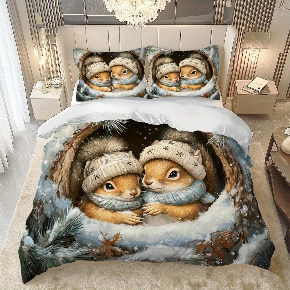 Squirrel Duvet Cover Set Multi Size Quilt Cover Queen Size Bedroom Bedding Decoration Machine Washable Bed Sheet Duvet Cover