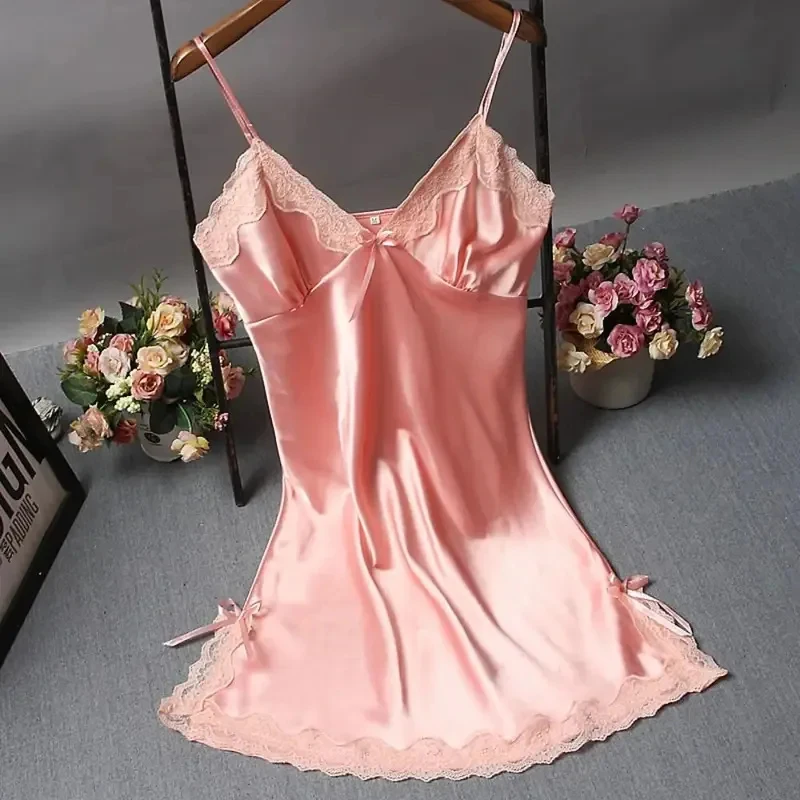 Sexy Lace Patchwork Camisola Lingerie Nighty Wedding Silk Dress Sleep Wear Nightdress Clothes Women's Nightgowns Sexy Nightwear image 6