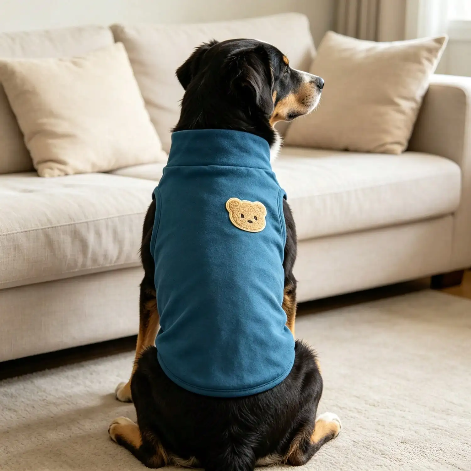 Ärmelloses Rollkragen-Hundeweste für große Hunde, weiche Strickkleidung für Haustiere mit niedlichem Bären-Applikationsaufnäher, warmes Hausoutfit – Detail 37