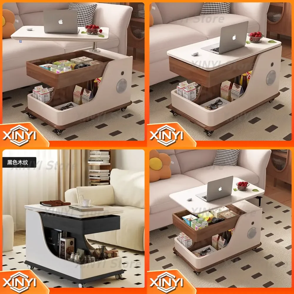 Lifting Coffee Table for Small Apartments Living Room Sofa Side Tea Table Light Luxury Movable Household Trolley with Wheels