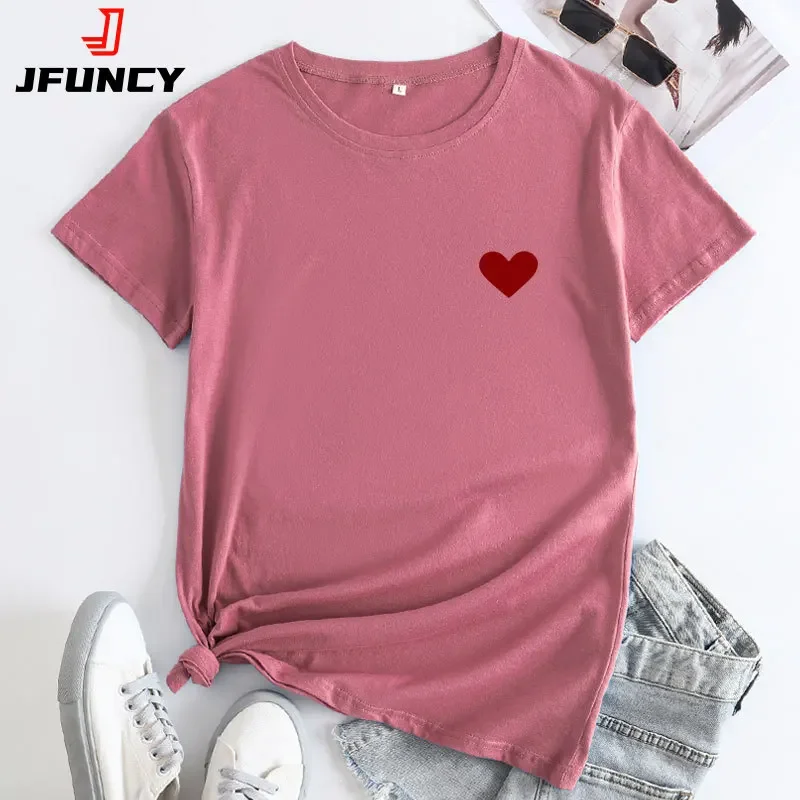 JFUNCY Fashion Women Top Short Sleeve Tee Shirt 2024 Oversized Women\'s T-shirt Woman Clothing Graphic T-shirts Female Tshirt