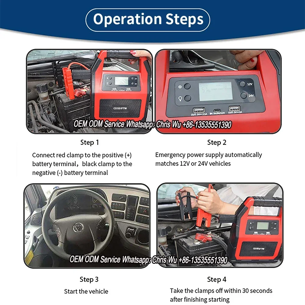 COSSIFTW Starter Jump Mobil 46800MAh 12V 24V Auto Battery Booster Bank Daya Portabel dengan Layar LCD Lampu LED Car Booster