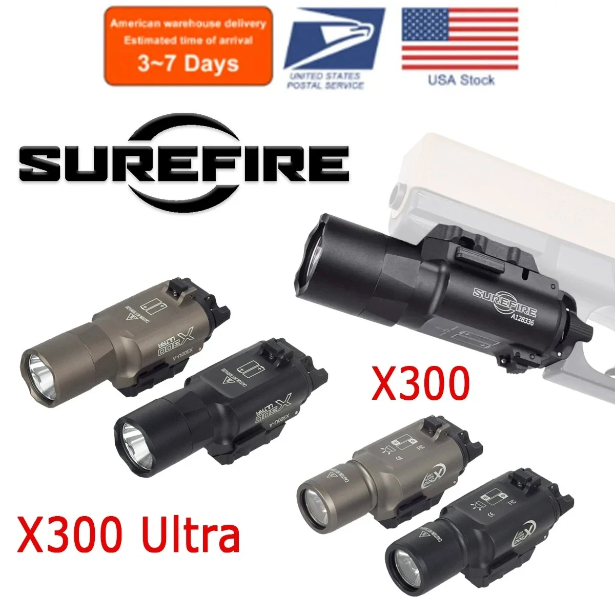 US Warehouse Tactical Surefire X300 Ultra X300U SF LED Scout Flashlight for G17 G19 CZ-75 Light X300U-A Airsoft Helmet Torch