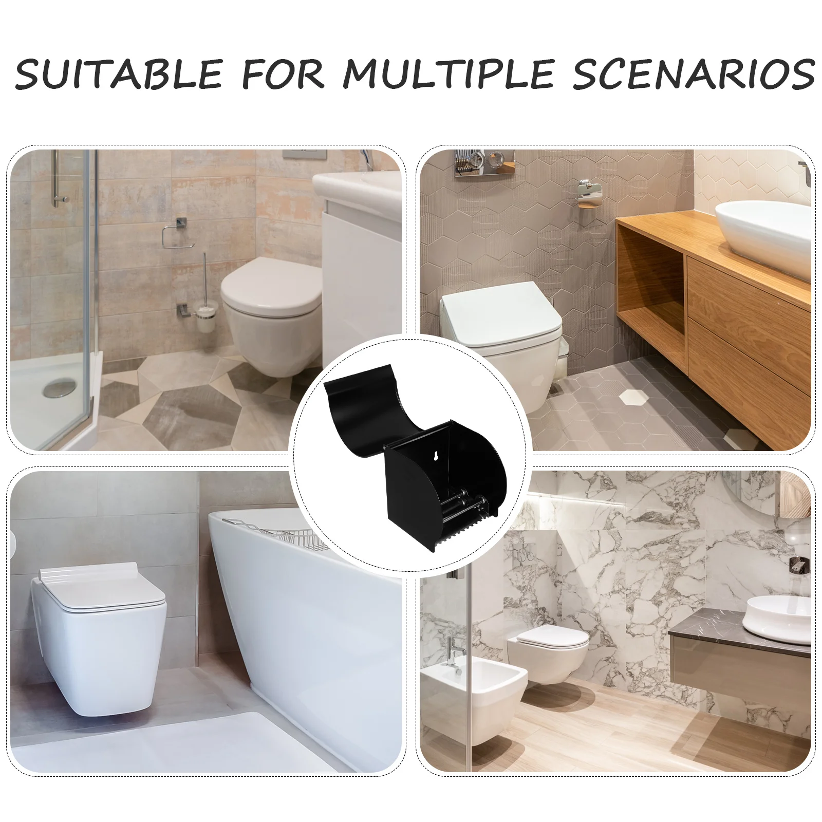 

1Pcs Stainless Steel Tissue Box Waterproof Large Capacity Curved Design Easy Install Black Bathroom Roll Tissue Holder