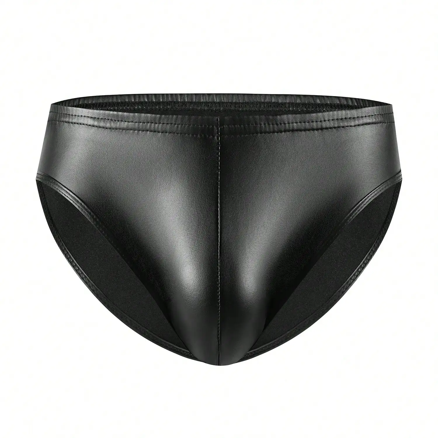 

Men's Shiny PU Leather Low Waist Briefs with Bulge Pouch and Elastic Waistband