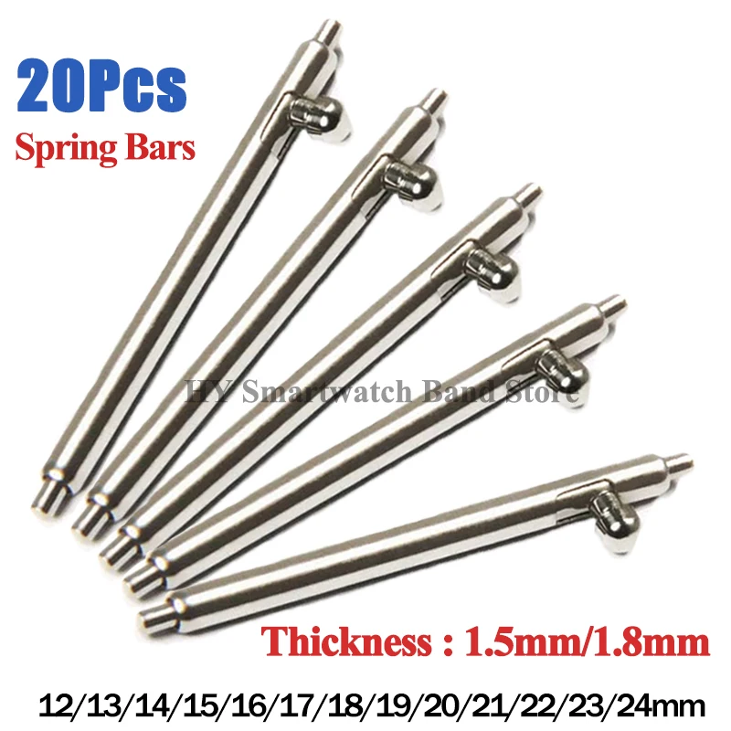 20pcs 1.5mm 1.8mm Thickness Spring Bars Quick Release Watch Band Spring Bar Metal Spring Link Pins 12/14/15/16/18/20/22/23/24mm