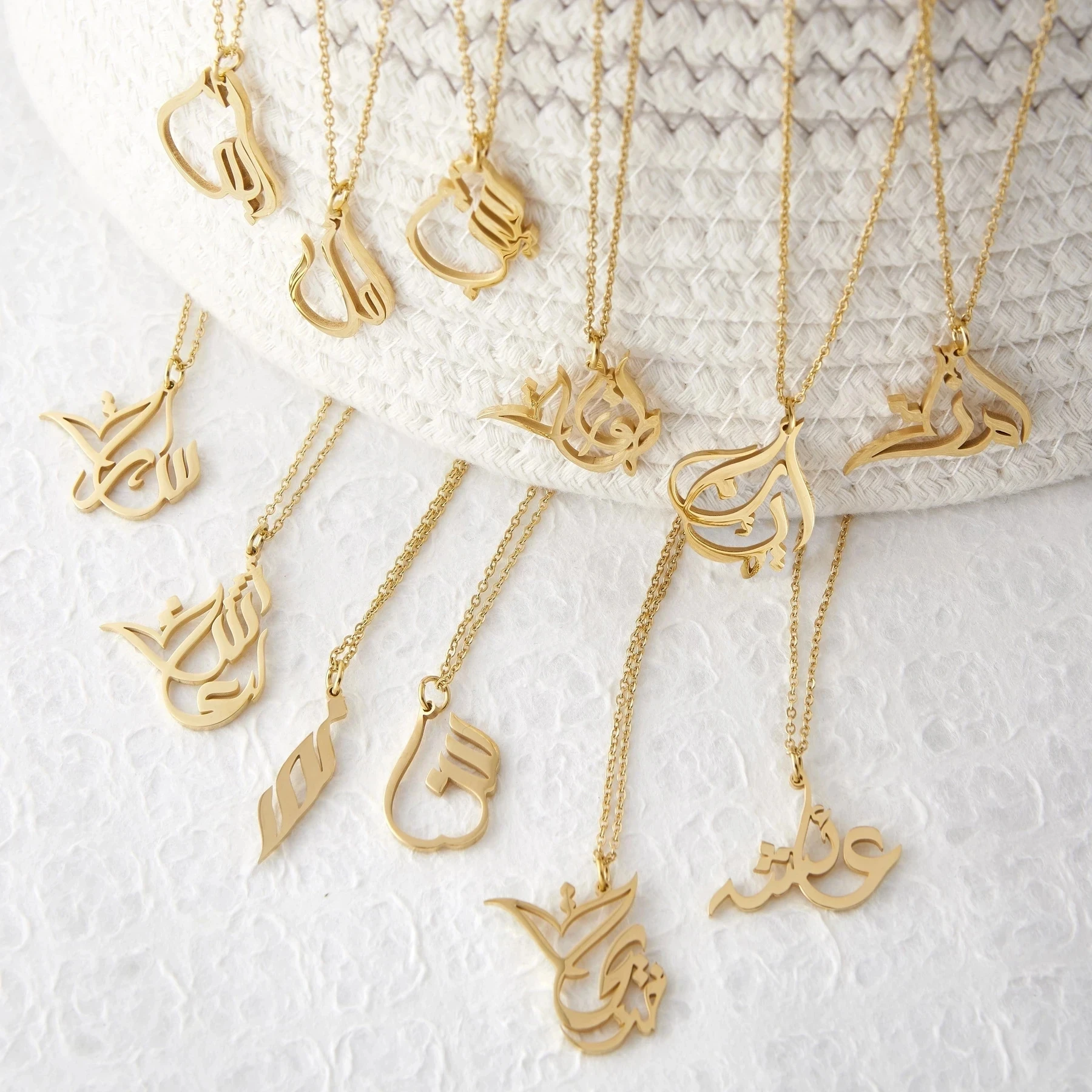 Ready Calligraphy Name Necklace for Women Gold Stainless Steel Islamic Pendant Personalized Arabic Custom Jewelry Birthday Gifts