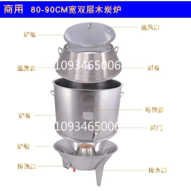 Estufa de pato asado a Gas, estufa colgante de barbacoa de doble capa de acero inoxidable y carbón para el hogar, pato y ganso