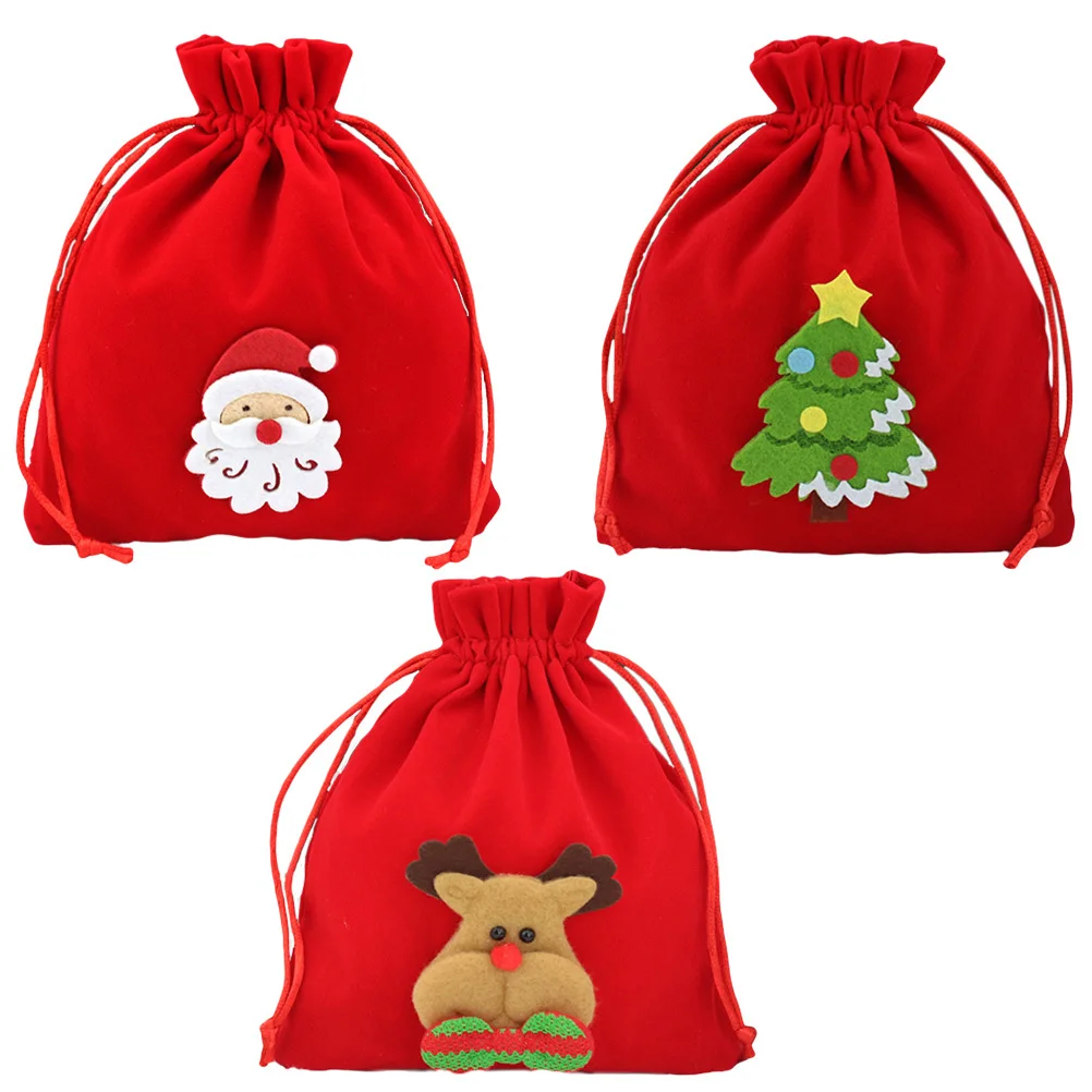 

3pcs Candy Bags Christmas Drawstring Gift Bag Fruit Jewelry Packaging Sturdy Holiday Party Pouch Candy Drawstring Biscuit Bag