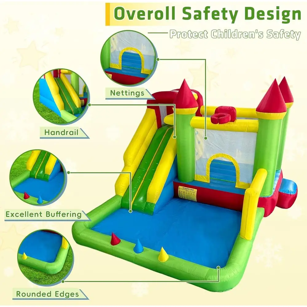 Springkasteel voor kinderen 3-6, 8-in-1 Iatable Springkasteel met glijbaan, Blower, Ballenbak, Klimmuur, 12x13x8.5FT Springhuis voor