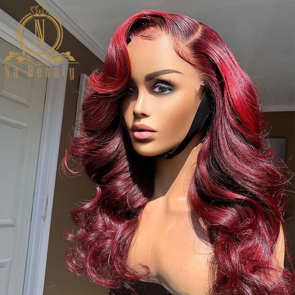 180 Density 13x4 Lace Front Human Hair Wigs Brazilian Body Wave 99 J Burgundy Red Color Front Wig Pre Plucked Human